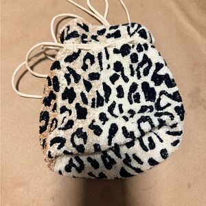 Ganni Leopard Print Beaded Drawstring Bag